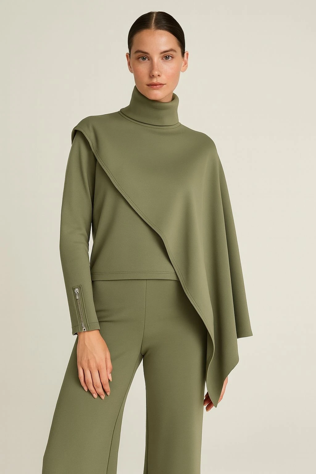 Pelerin detaylı bluz premium kumaş haki