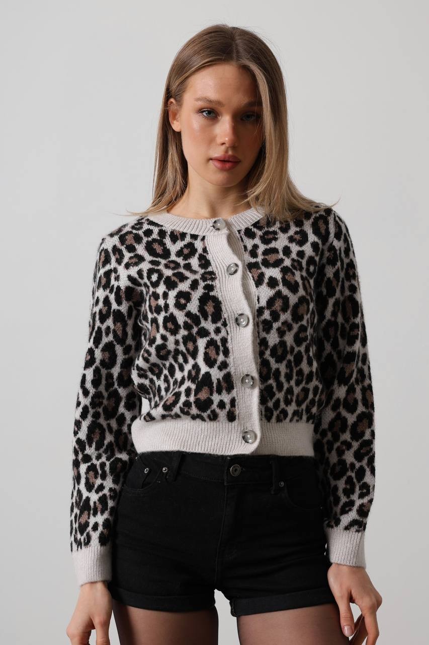 Leopar triko hırka