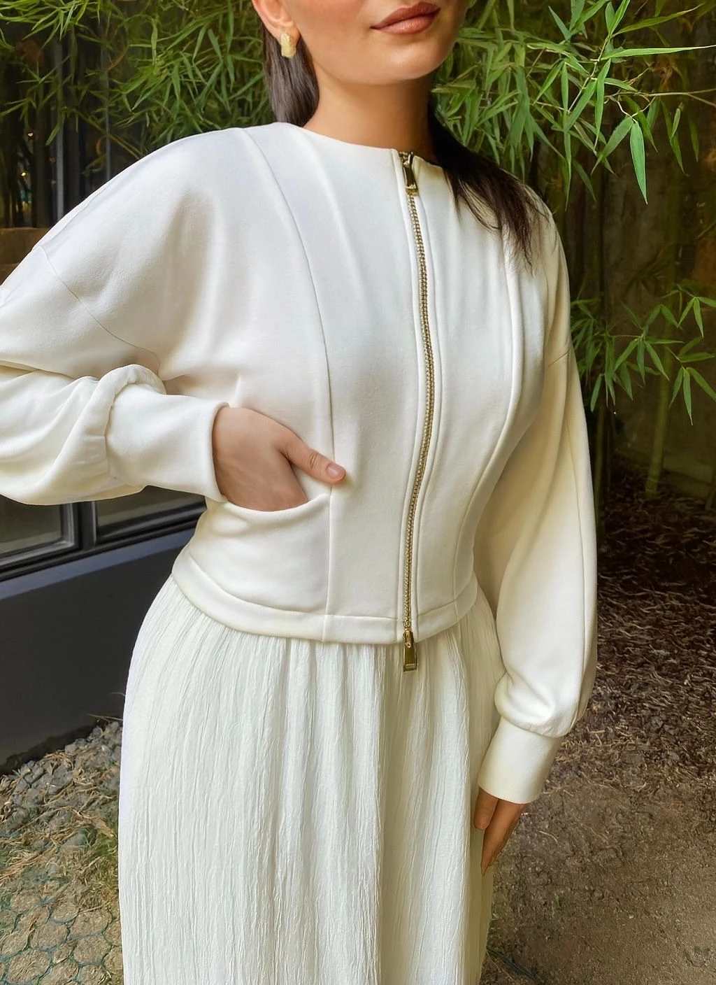 Çift taraflı fermuar detaylı hırka premium kumaş