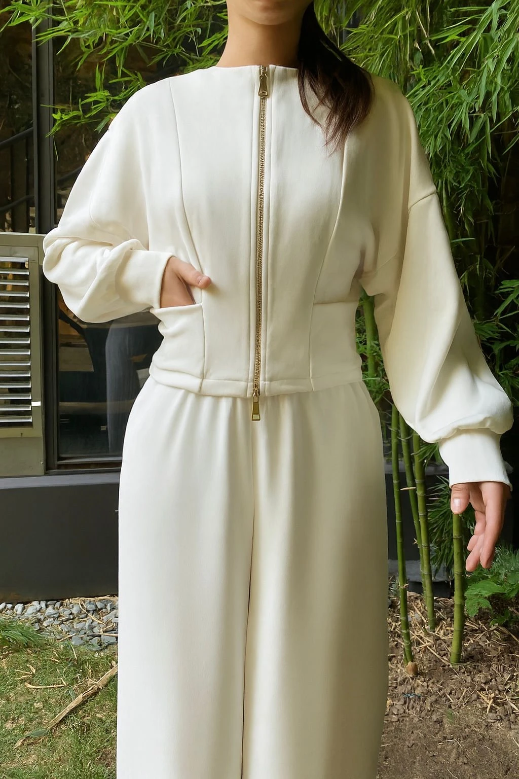 Çift taraflı fermuar detaylı hırka premium kumaş