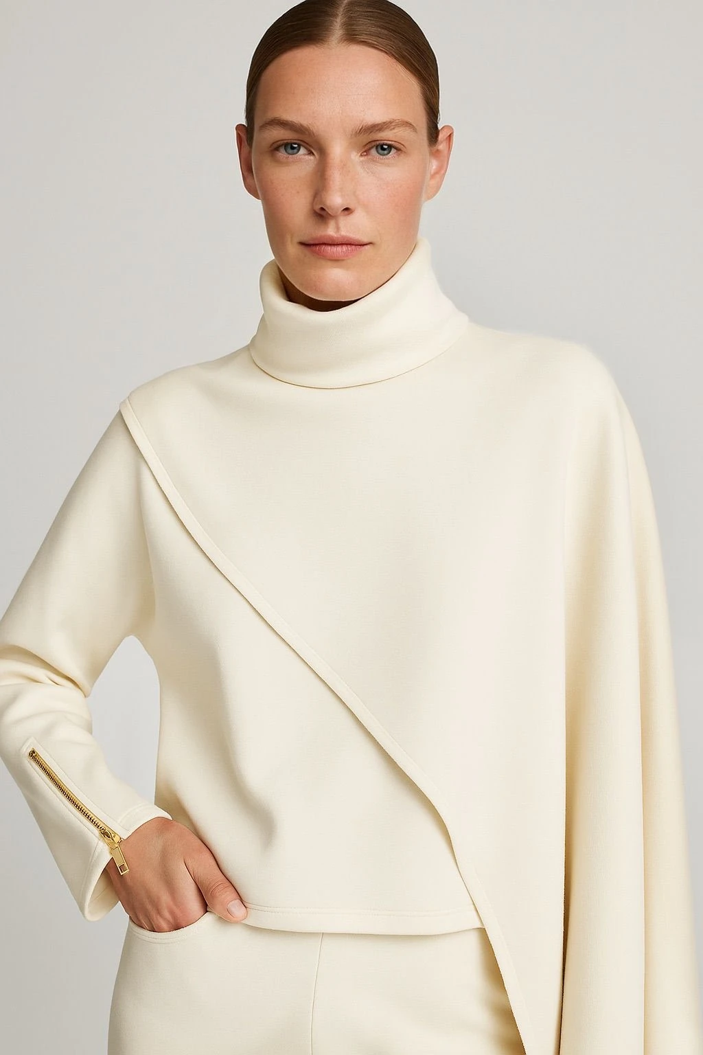 TAKIM Pelerin detaylı bluz pantolon takım premium kumaş