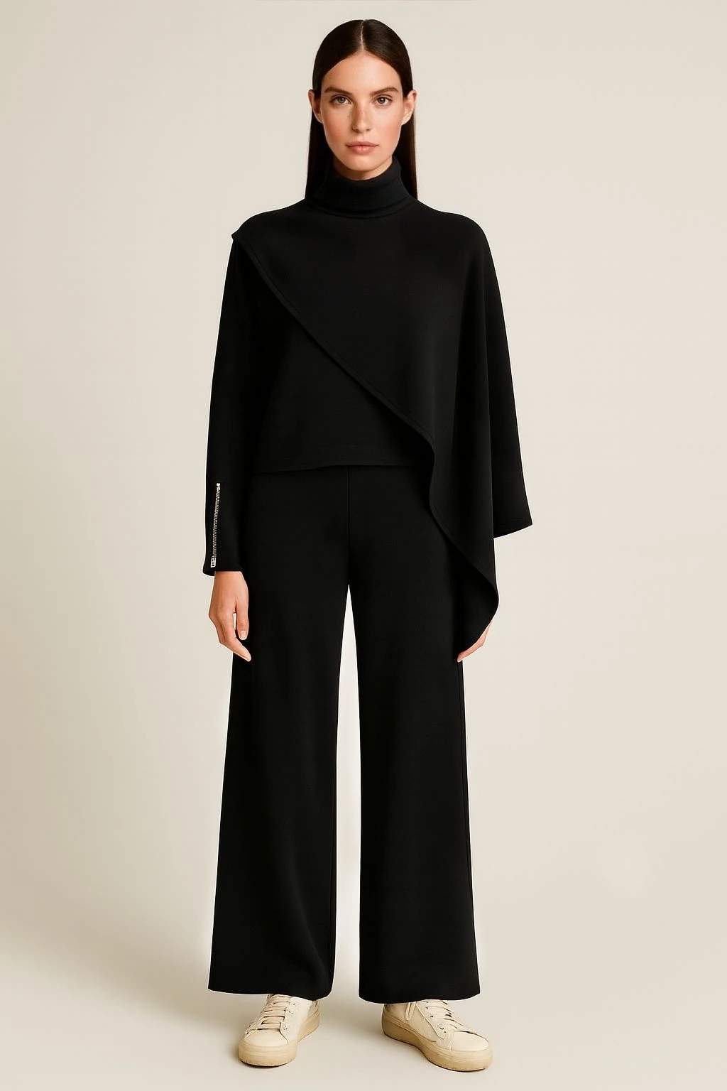 TAKIM Pelerin detaylı bluz pantolon takım premium kumaş