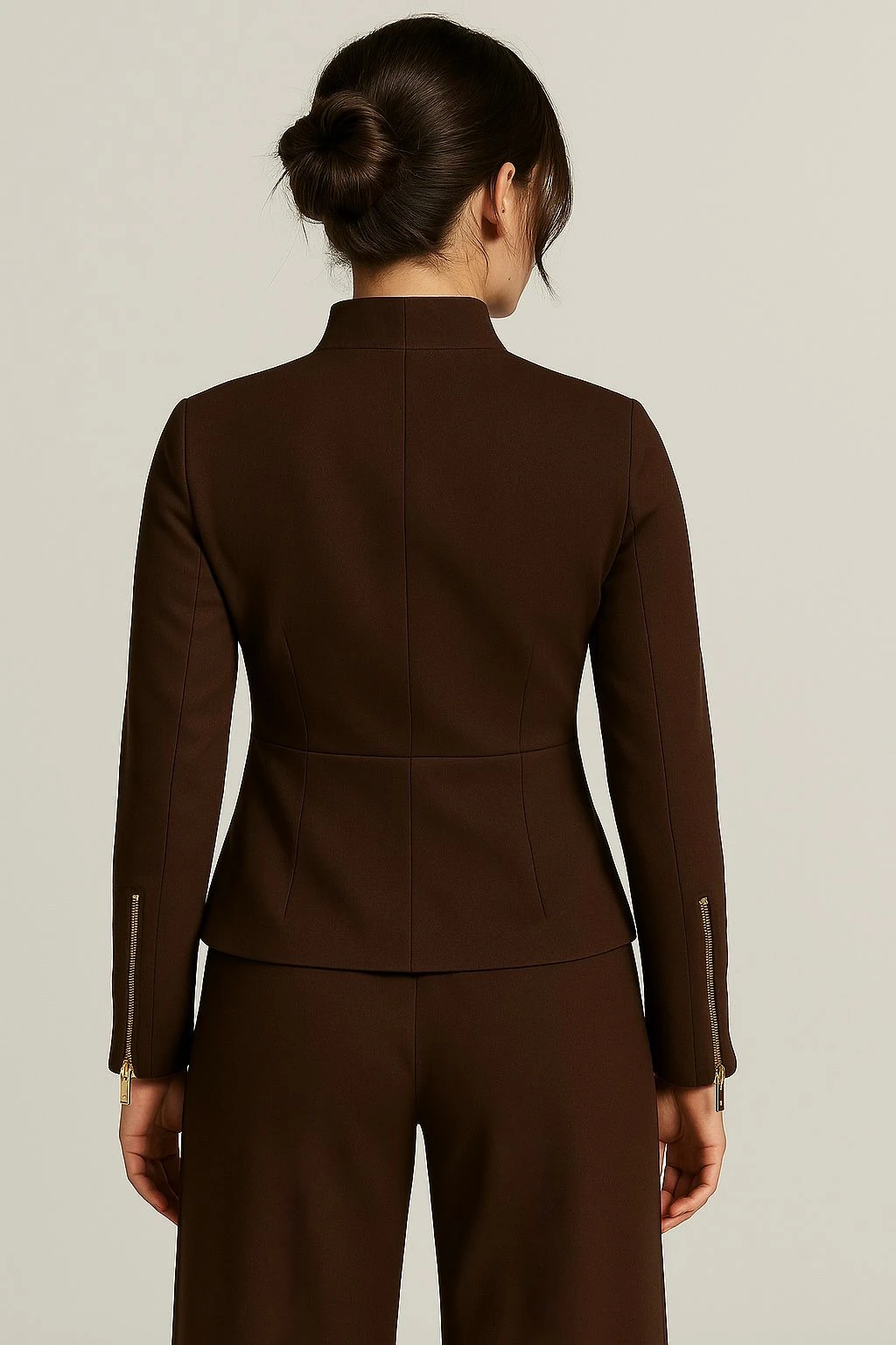 Belden oturtmalı bluz fermuar detaylı kahverengi