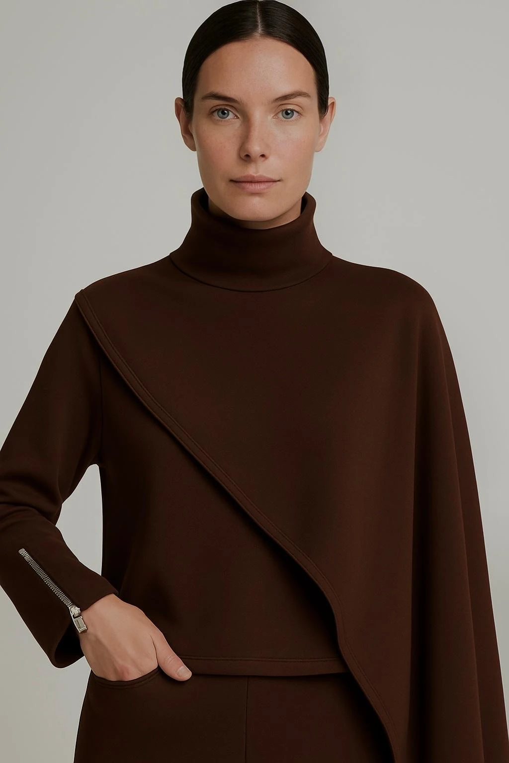 TAKIM Pelerin detaylı bluz pantolon takım premium kumaş