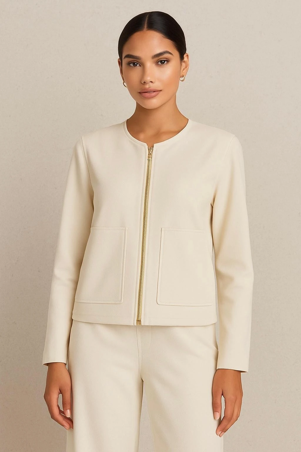 Basic ceket premium kumaş ekru