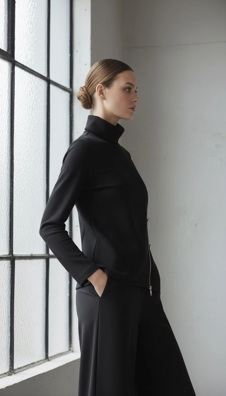 Asimetrik fermuar detaylı bluz premium kumaş