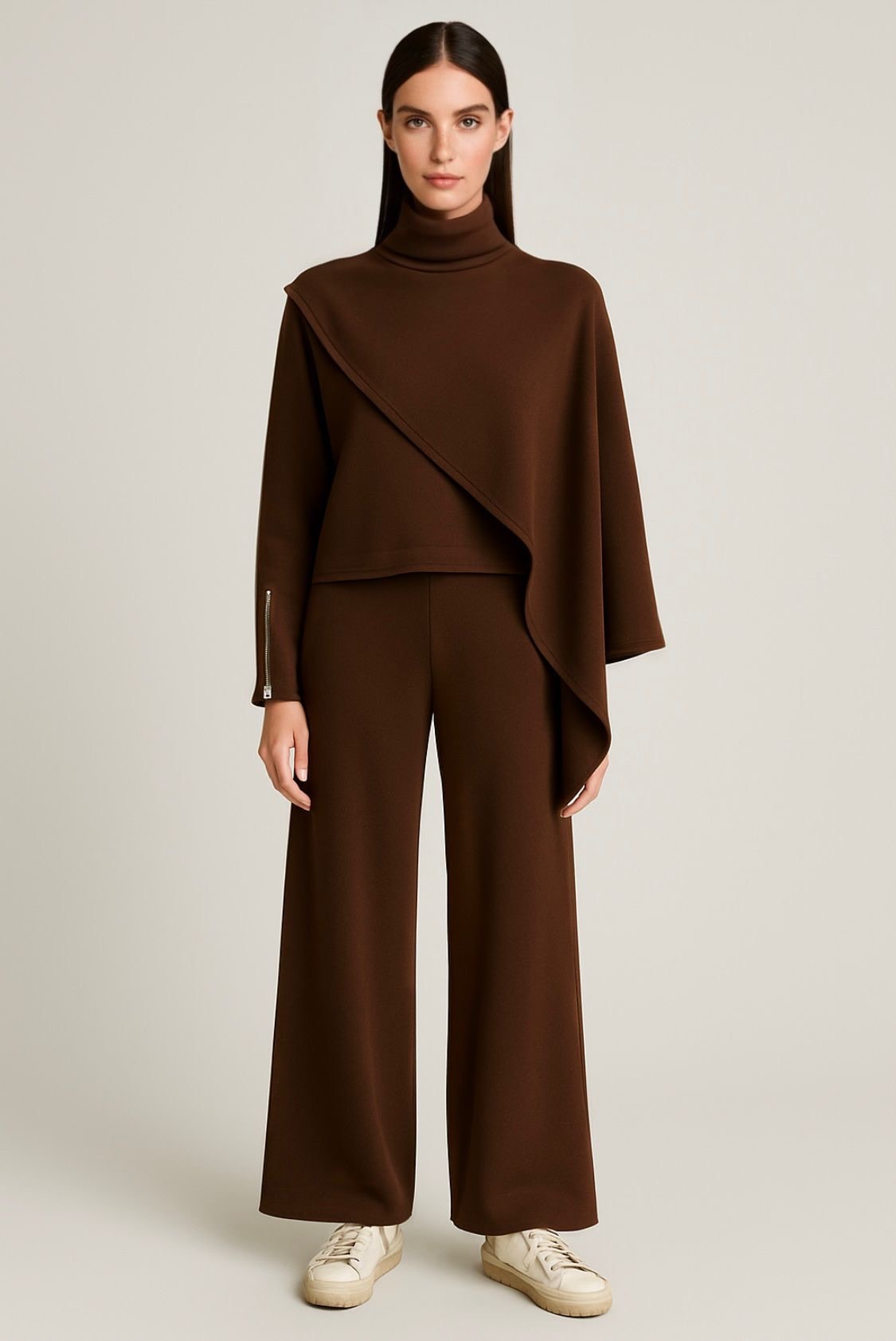 TAKIM Pelerin detaylı bluz pantolon takım premium kumaş