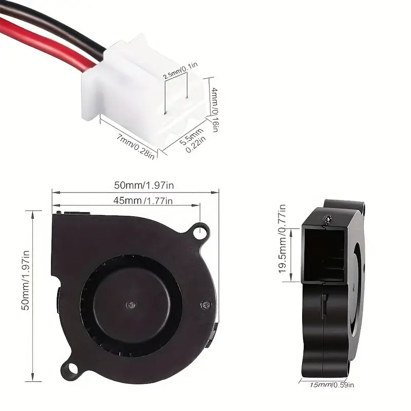 50x50x20 mm Salyangoz Fan - 3D Yazıcı DC Fan - 12V 0.2A
