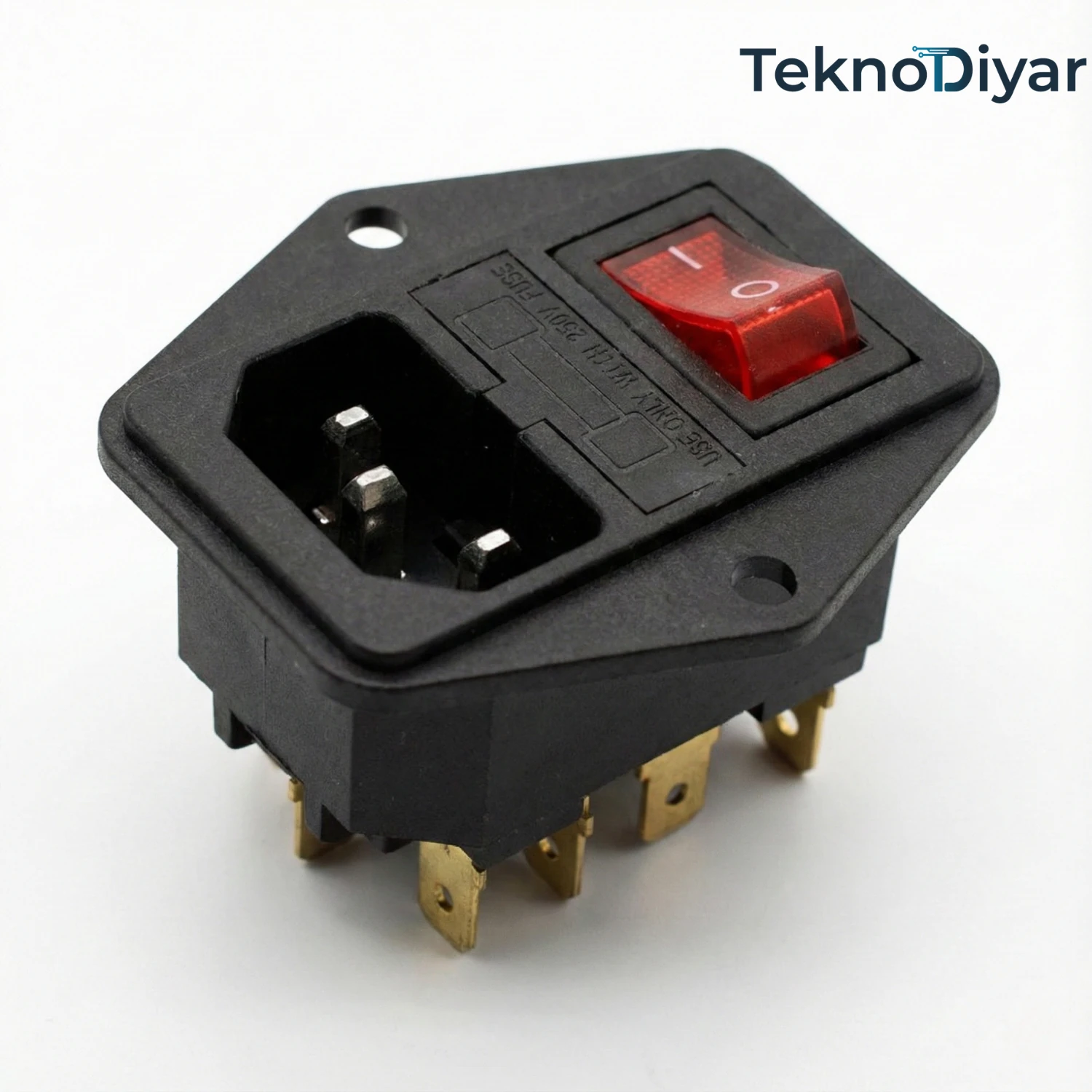 10A 250V Sigortalı ve Işıklı Anahtarlı AC Power Giriş Soketi (IEC C14) - 3D Yazıcı ve CNC İçin 2'si 1 Arada Güç Prizi