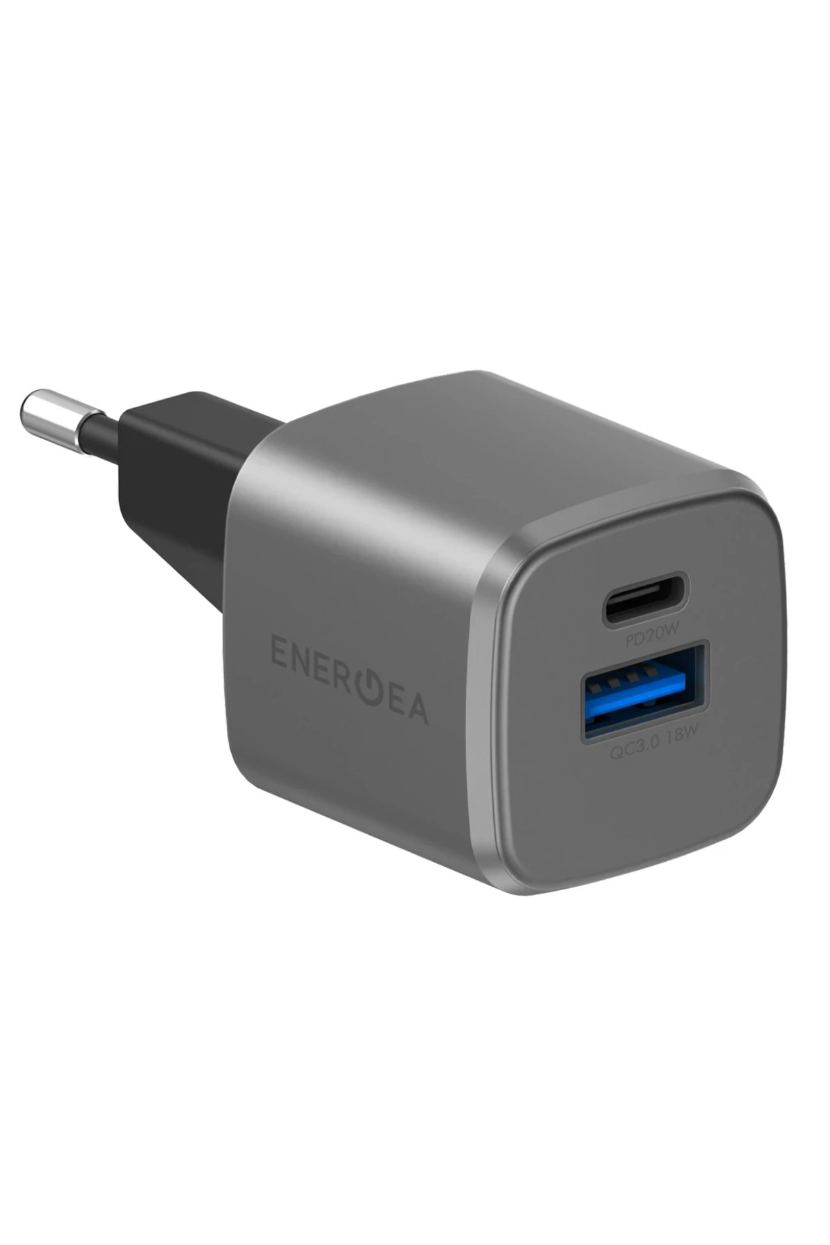 ENERGEA AmpCharge GaN20 20W Type-C ve 18W USB 3.0 Çıkışlı Hızlı Şarj Aleti - Koyu Gri
