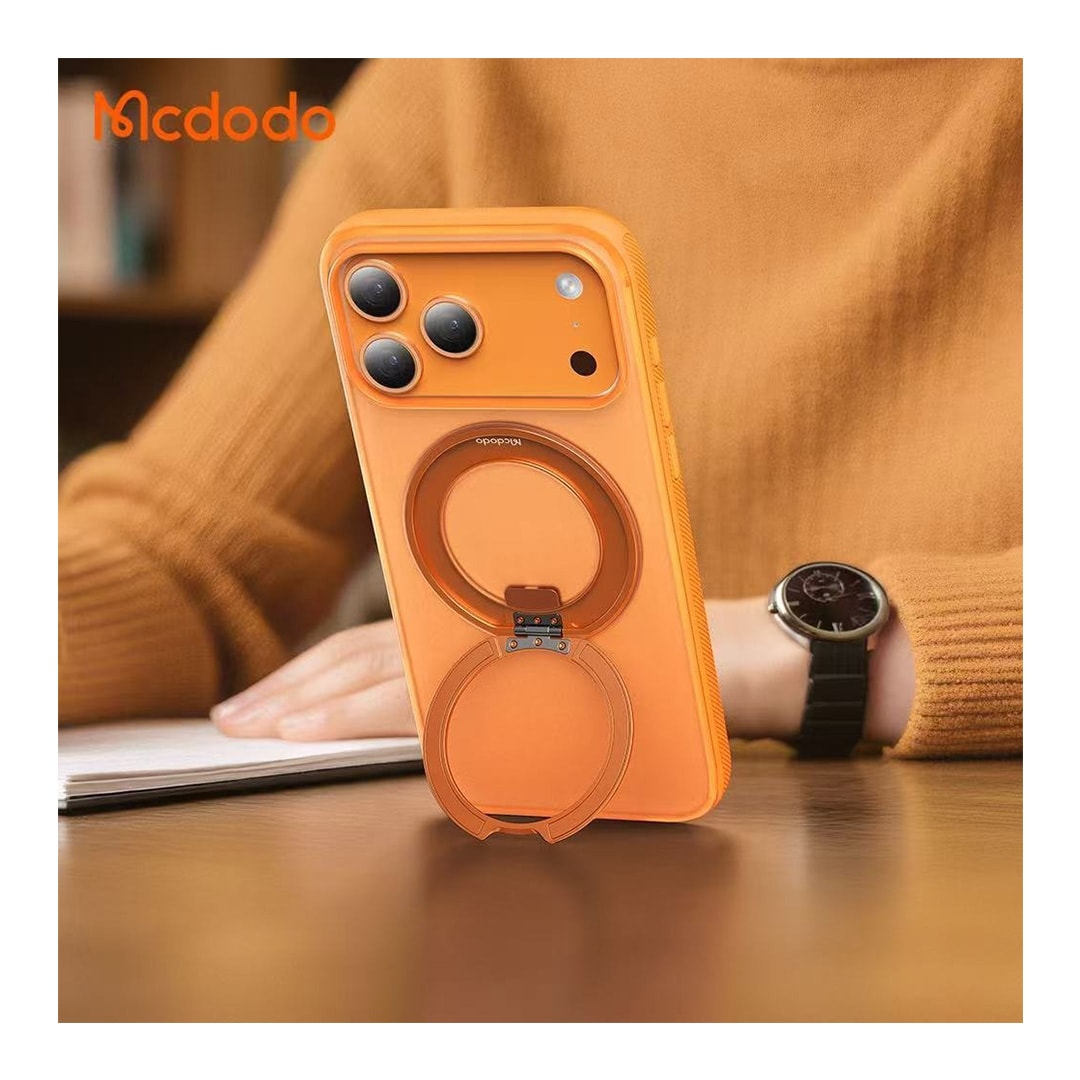 MCDODO PC-1874 iPhone 17 Pro için kamera düğmeli OBase Manyetik 360° Halka Standlı Kılıf