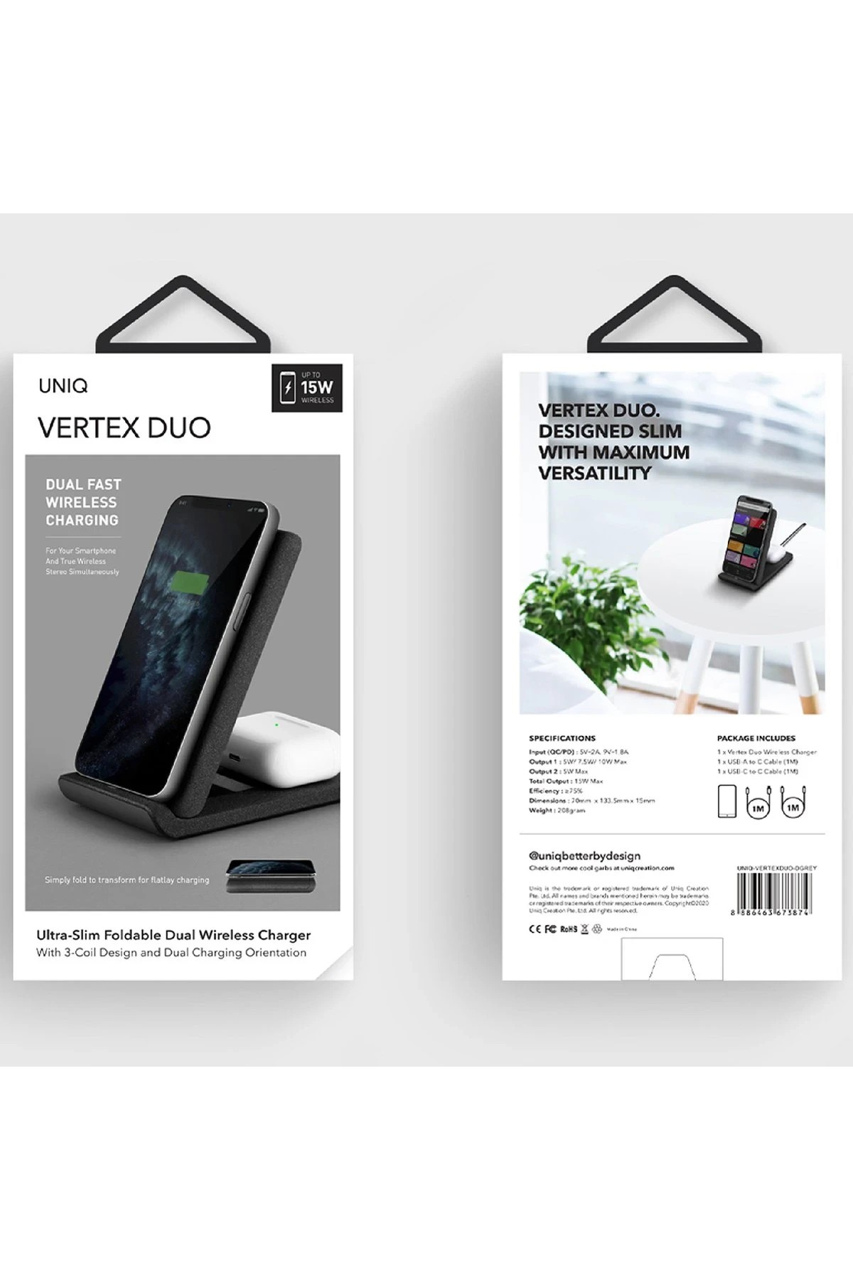 UNIQ Vertex Duo 2 in 1 Magsafe 15W Hızlı Kablosuz Şarj - Siyah