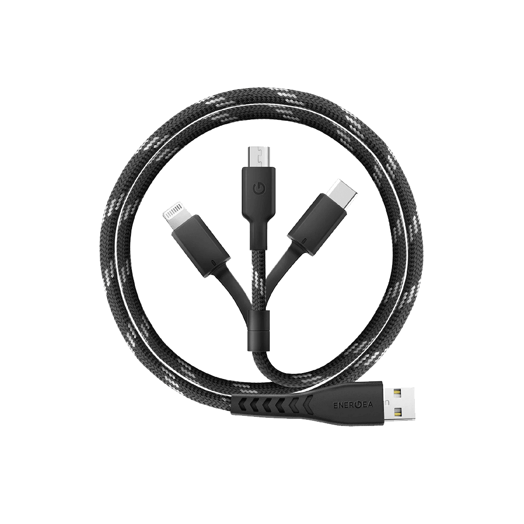 ENERGEA C89 NyloFlex 3in1 1.5M 3A USB to Type-C / Lightning / Micro Hızlı Şarj Kablo - Siyah