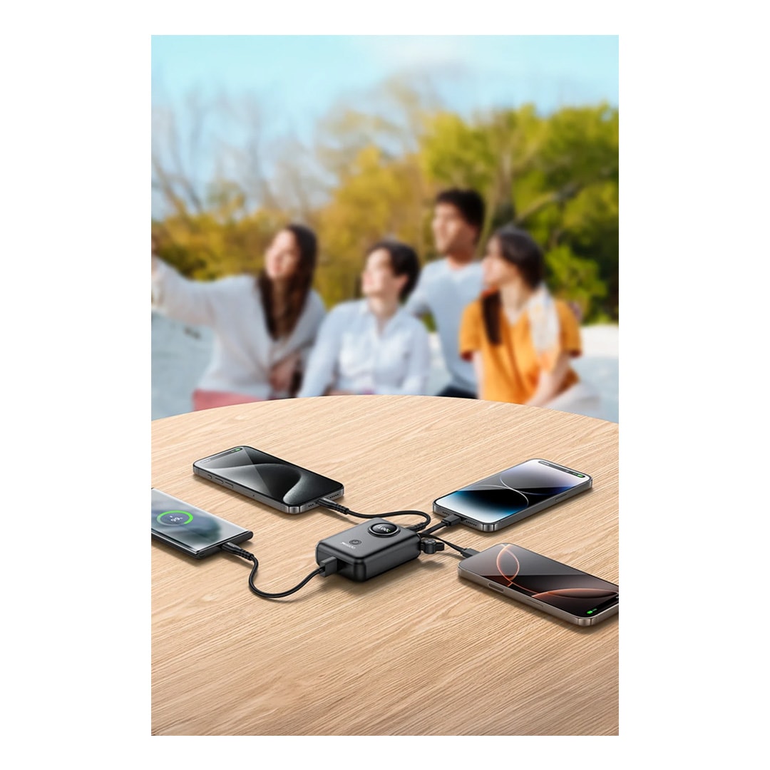 YESIDO YP64 10.000 mAh Dijital Göstergeli Dahili Type-C ve Lightning Kablolu PD Mini Powerbank - Siyah