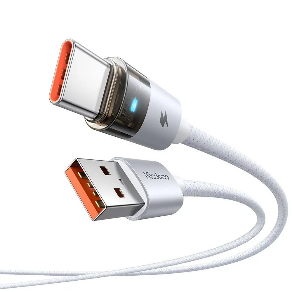 MCDODO CA-6892 USB-A to Type-C 1.2 m Şeffaf Şarj Işıklı Kablo - Beyaz