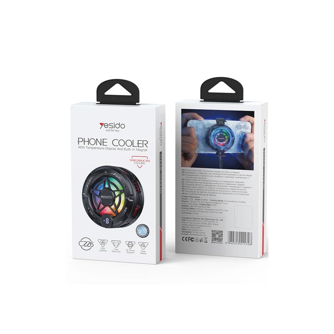 YESIDO C226 Dijital Sıcaklık Göstergeli RGB Işıklı Radyatör Telefon Soğutucu Fan