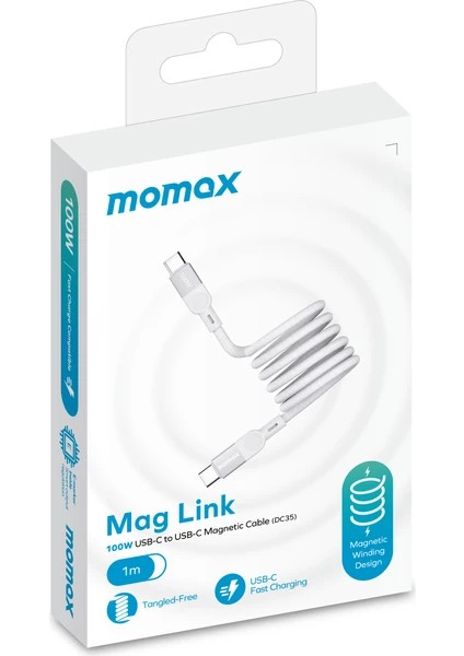 MOMAX DC35 Mag Link USB-C to USB-C 100W USB 2.0 Magnetic Cable 1 m