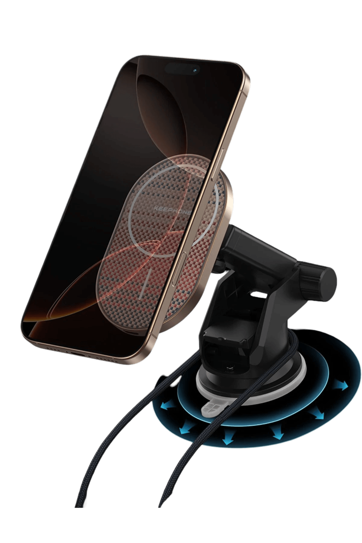 KEEPHONE KPW-081 Kevlar Seanova 2in1 360 Derece Ayarlanabilir 15W Kablosuz Şarj Destekli Manyetik Magsafe Telefon Tutucu