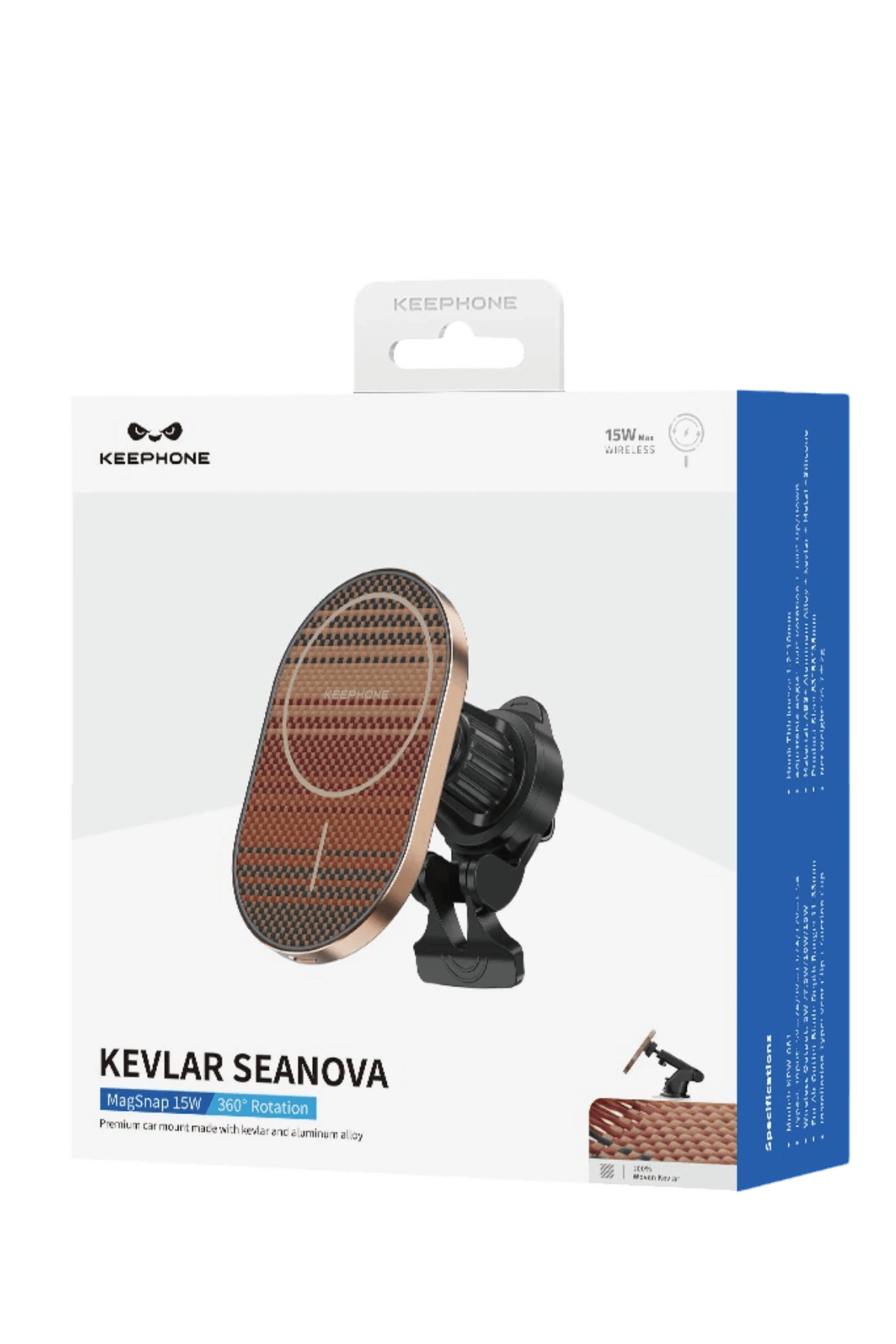 KEEPHONE KPW-081 Kevlar Seanova 2in1 360 Derece Ayarlanabilir 15W Kablosuz Şarj Destekli Manyetik Magsafe Telefon Tutucu