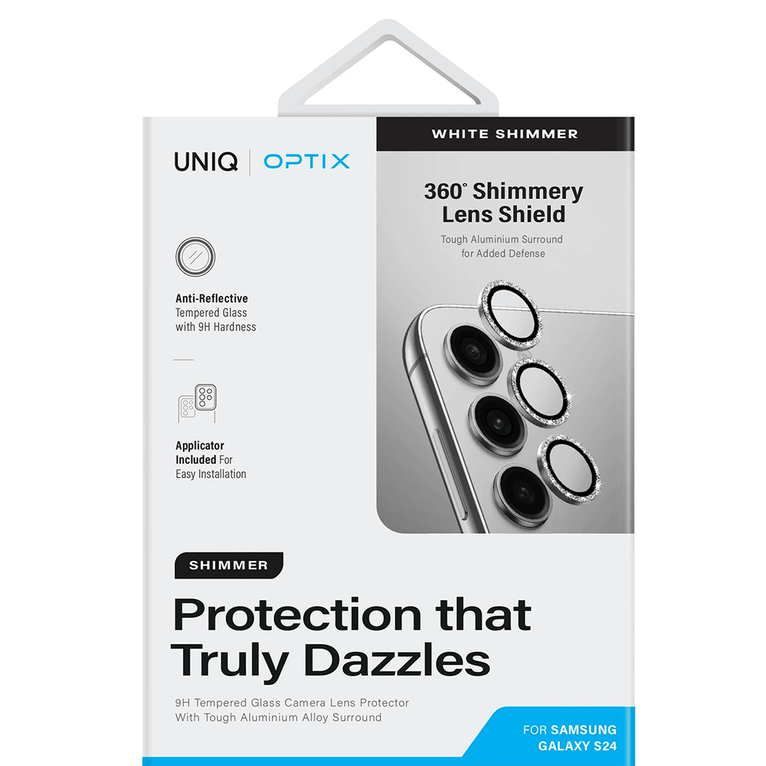 UNIQ Samsung Galaxy S24 Plus Optix Simli Alüminyum Kamera Lens Koruyucu - Gümüş