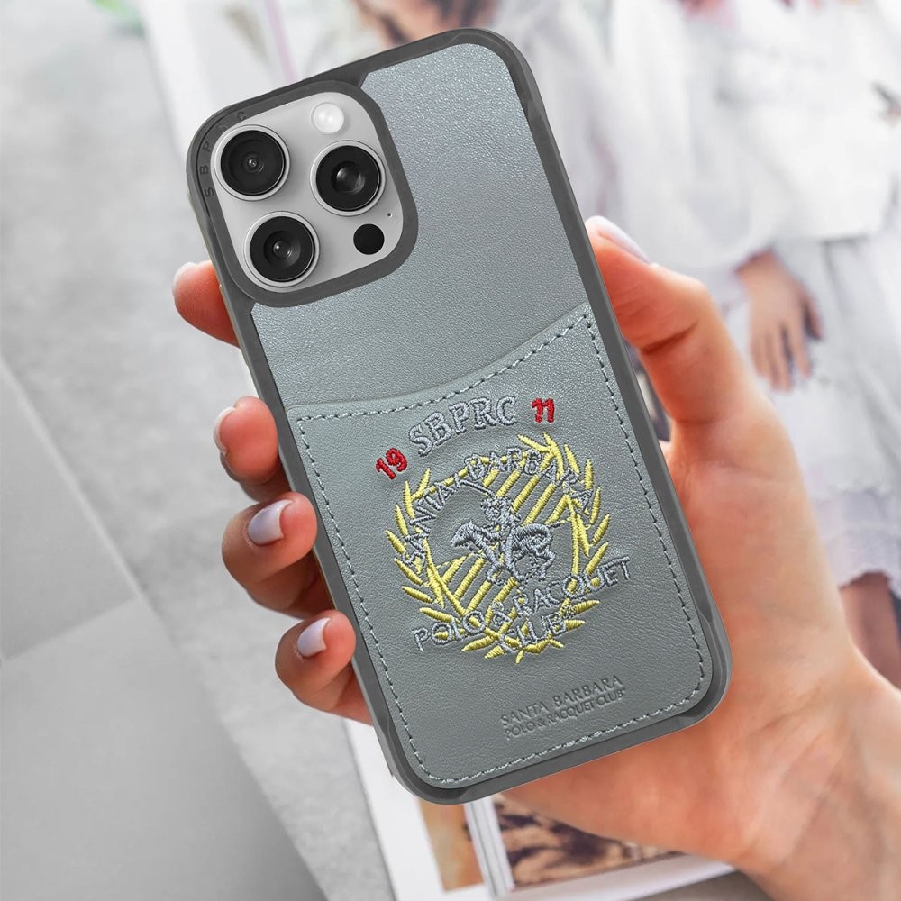 SBPRC iPhone 16 Pro Max Abner İçi Süet Nakış Desenli Kartvizitli Kılıf