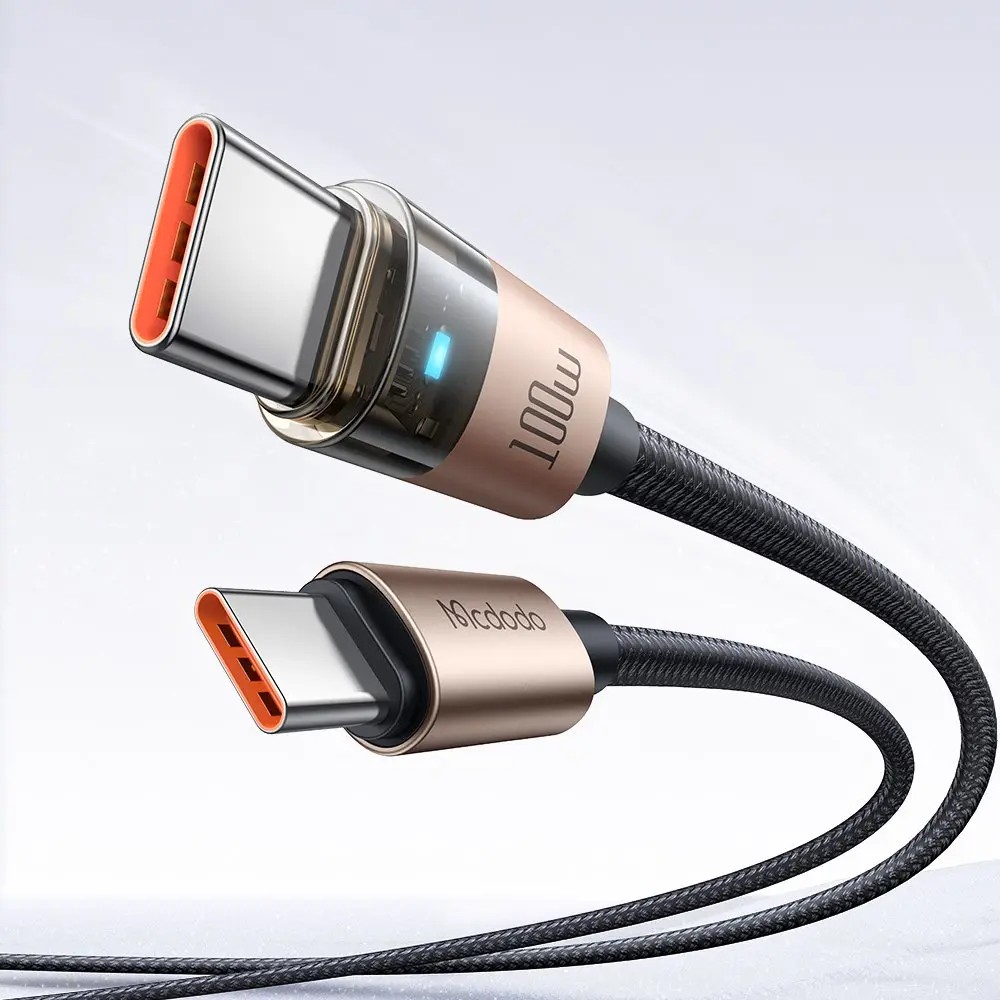 MCDODO CA-5581 Type-C to Type-C 100W 1.2 m LED Işıklı Şeffaf Kablo