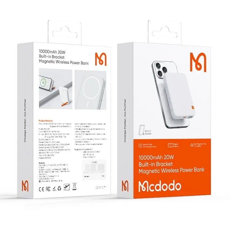 MCDODO MC-5100 15W 10000 mAh Stantlı Manyetik Kablosuz Powerbank - Beyaz