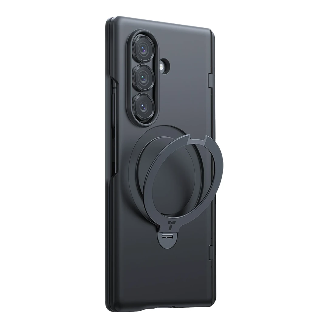 Torras Samsung Galaxy Z Fold 7 2 Adet Ekran Koruyuculu O Stand Spin Serisi Magsafe Kılıf - Siyah