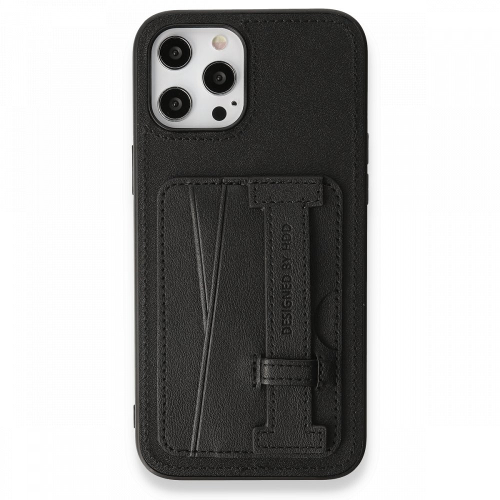 HDD iPhone 12 Pro Max HD Deri Kartvizitli Kılıf - Siyah