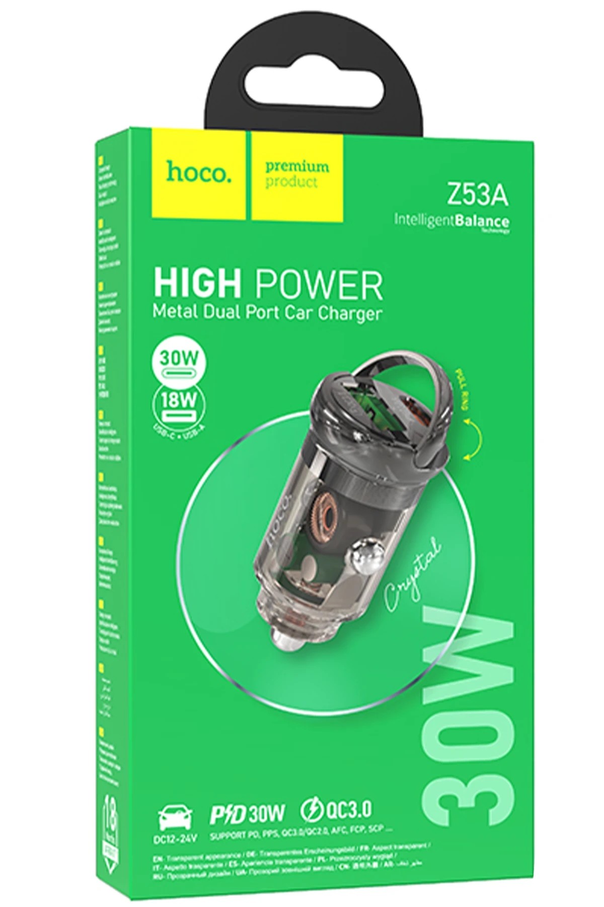 HOCO Z53A PD 30W Type-C ve USB Çıkışlı Araç Şarjı - Siyah