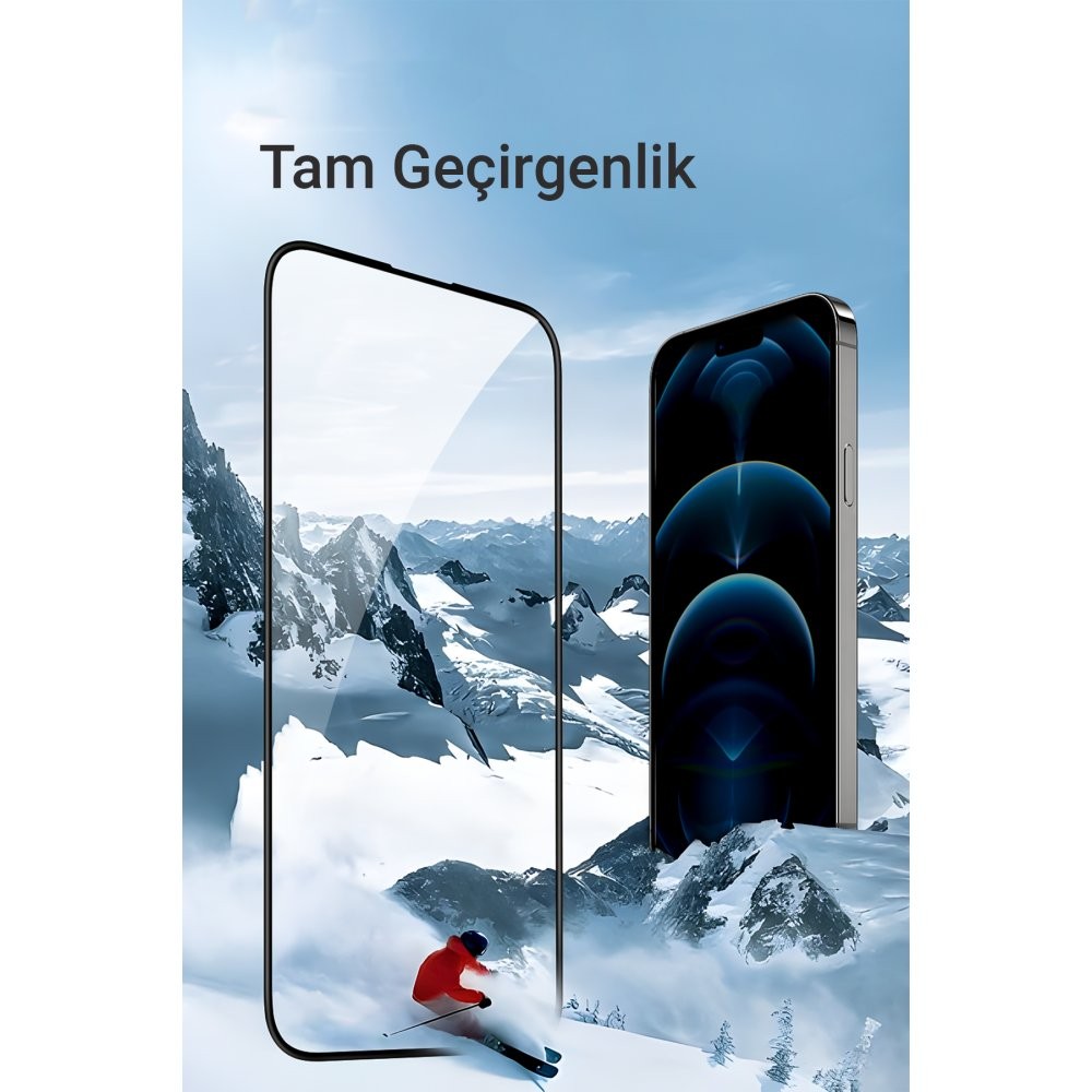 URR iPhone 15 Pro Max 2.5D Antistatik Silkscreen Cam Ekran Koruyucu - Siyah