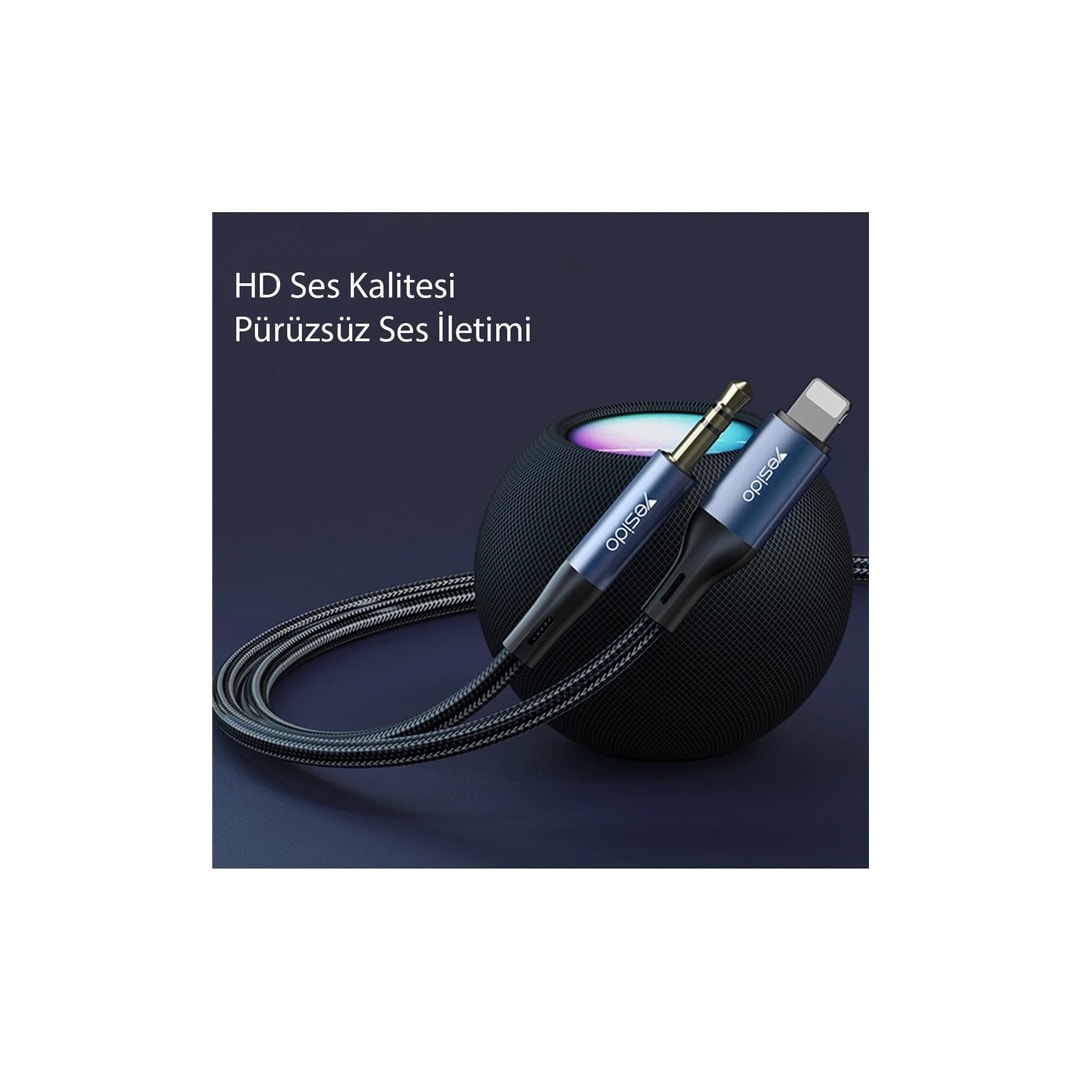 YESIDO YAU35 Lightning to Aux Kablo 1M - Siyah