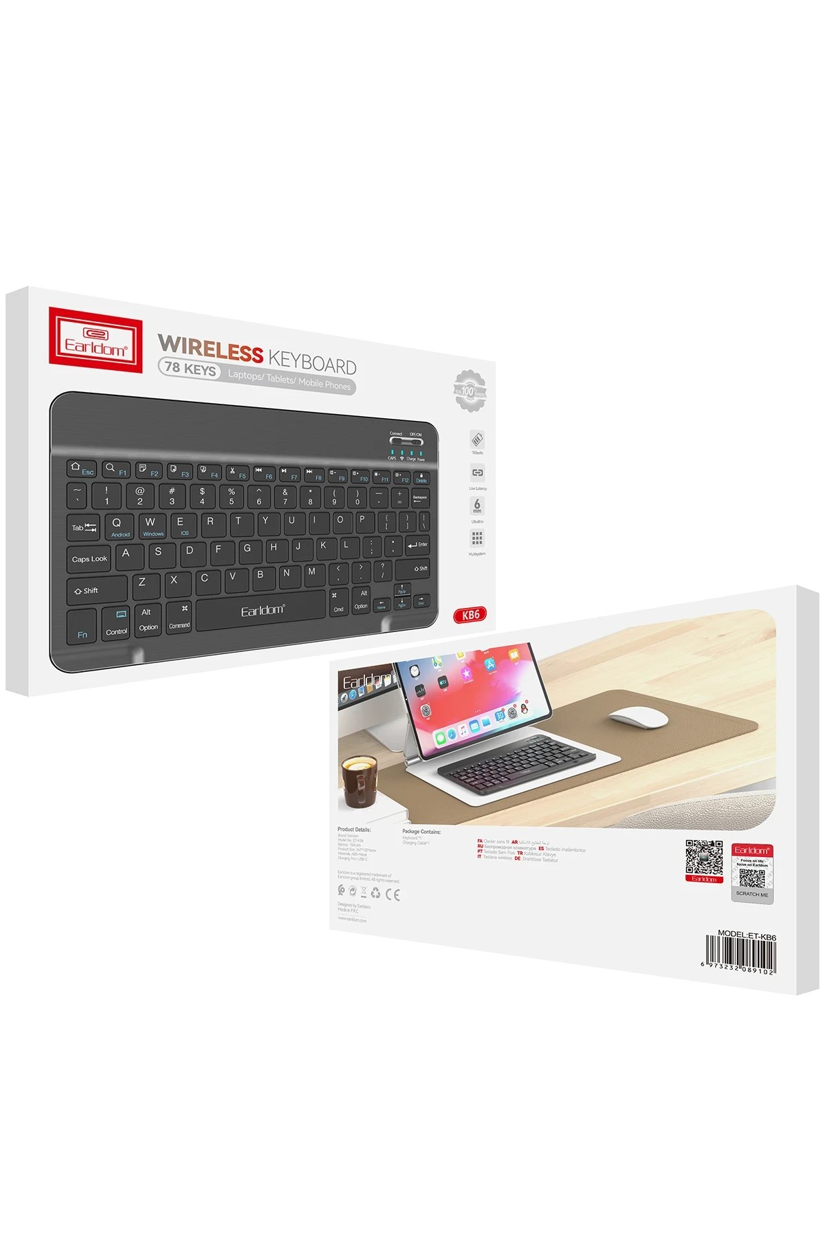 EARLDOM KB6 Universal Kablosuz Klavye - Siyah