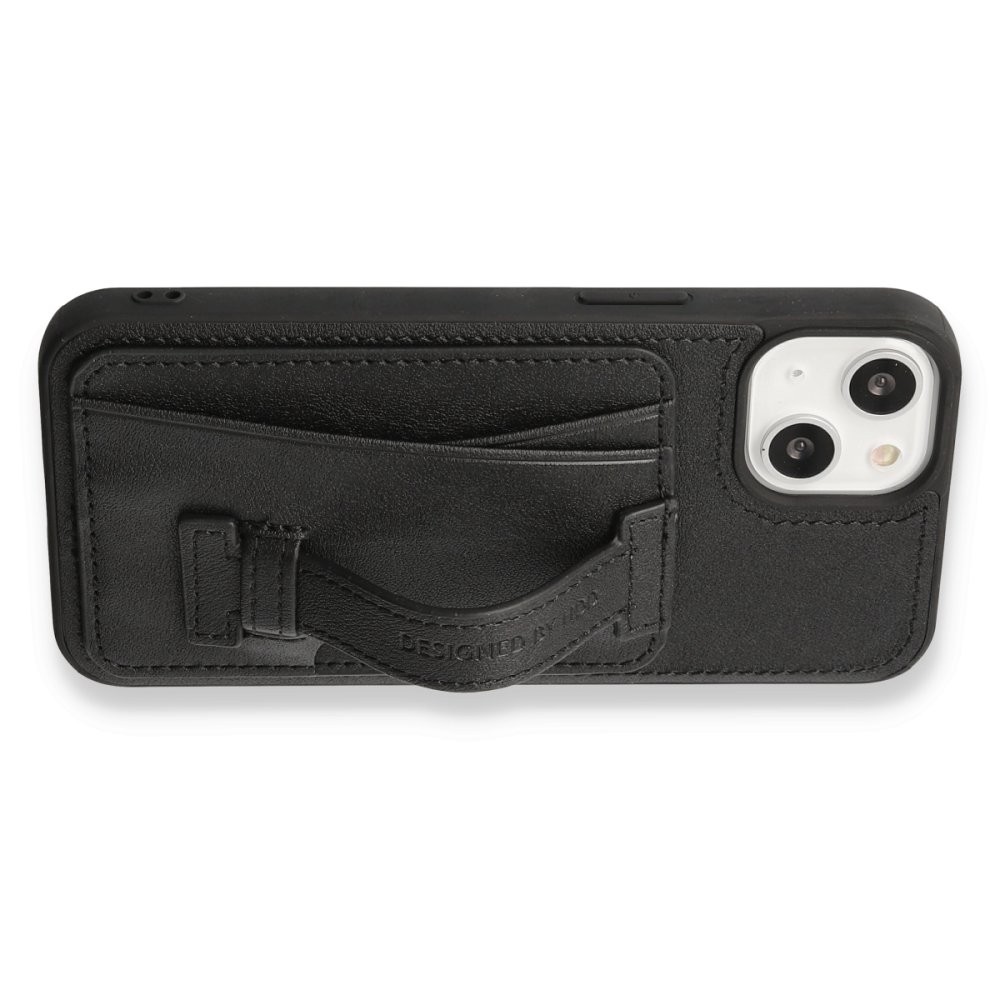 HDD iPhone 15 HD Deri Kartvizitli Kılıf - Siyah