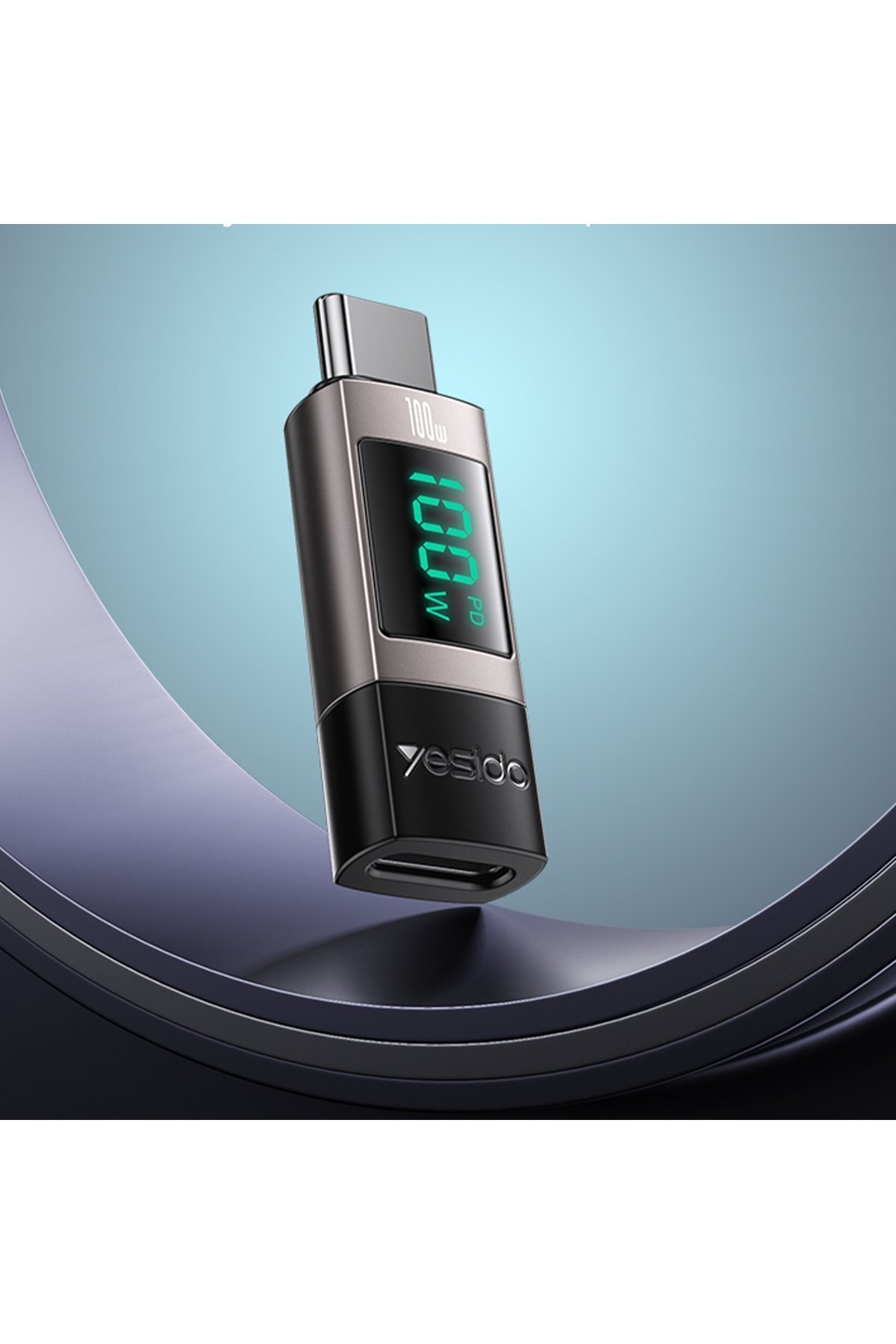 YESIDO GS24 Type-C to Type-C 100W Dijital Ekranlı Dönüştürücü - Siyah
