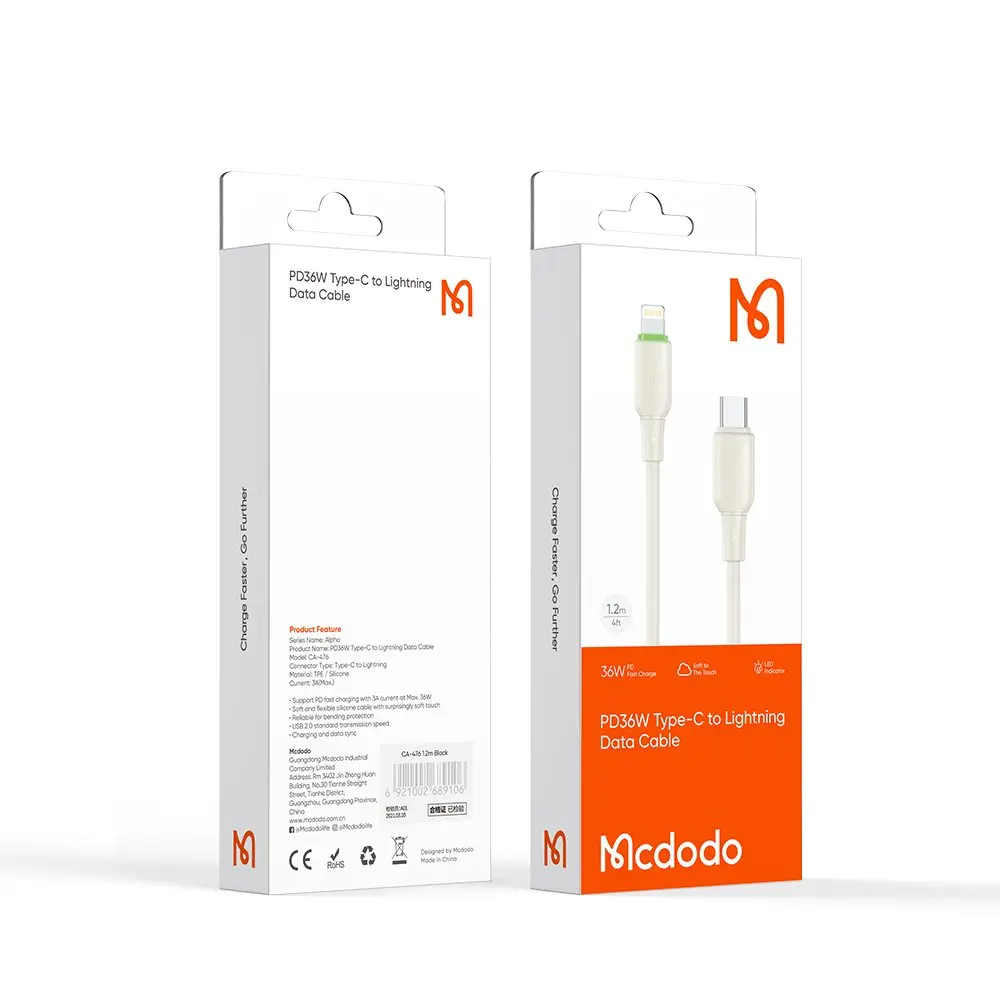 MCDODO CA-4760 Type-C to Lighning 36W Led Işıklı 1.2 m Kablo