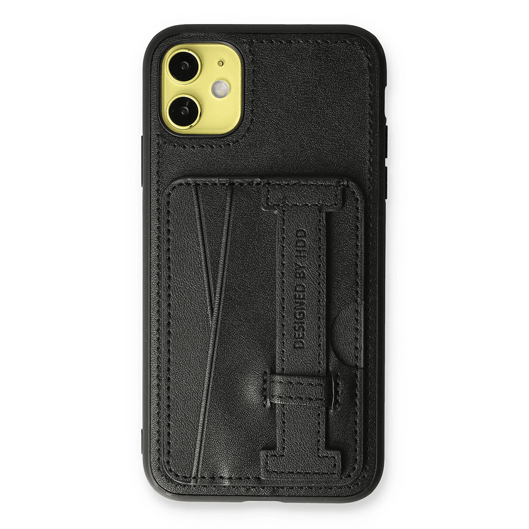HDD iPhone 12 Kılıf HD Deri Kartvizitli Kılıf - Siyah