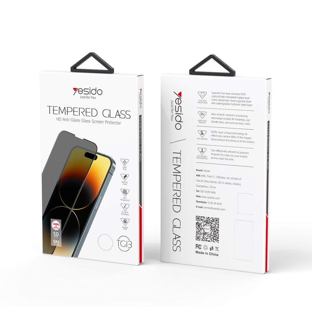 YESIDO iPhone 12 5D Hayalet Cam Ekran Koruyucu - Siyah