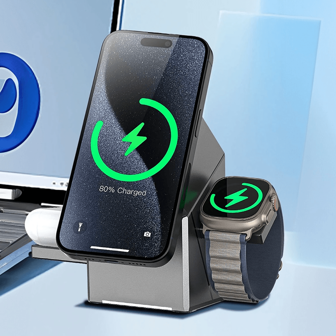 EARLDOM WC65 3 in 1 15W Telefon 2.5W Saat ve 5W Airpods İçin Kablosuz Şarj Standı - Gri