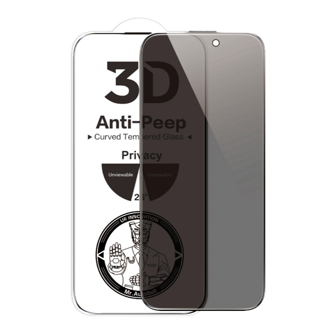 URR iPhone 17 Pro 3D Anti-Peep Curved Hayalet Cam Ekran Koruyucu - Siyah