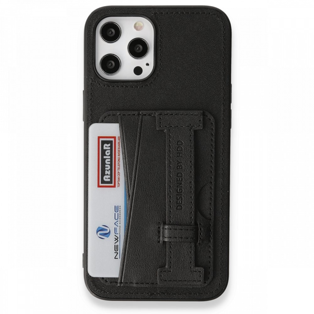 HDD iPhone 12 Pro Max HD Deri Kartvizitli Kılıf - Siyah