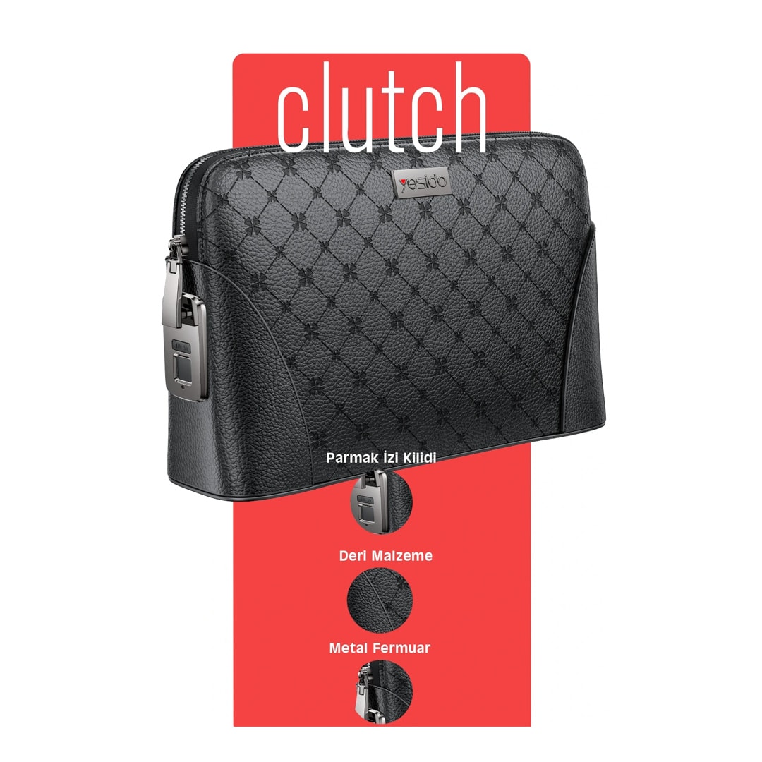 YESIDO WB56 Deri Parmak İzi Kilit Güvenlik Özellikli El Çantası - Siyah