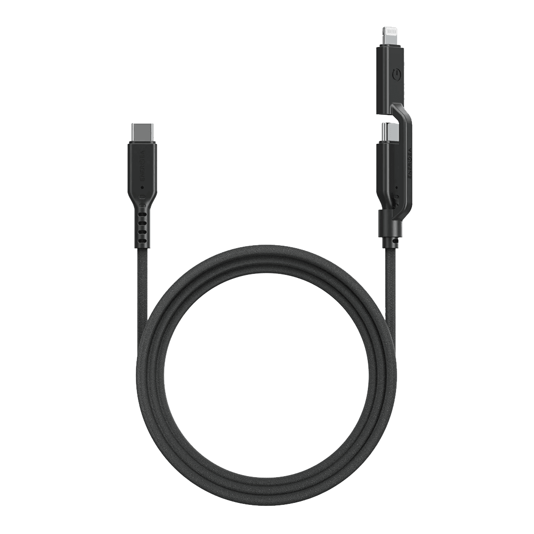 ENERGEA Flow Duo 2in1 1.5M 240W Type-C to Type-C ve Lightning PD Hızlı Şarj Kablo - Siyah