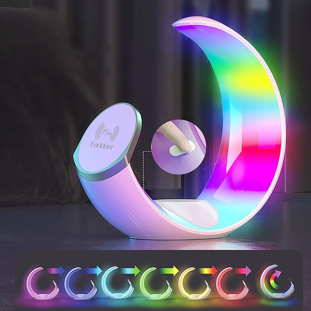 EARLDOM WC55 4 in 1 15W Telefon Saat ve Airpods İçin RGB Kablosuz Şarj Standı - Beyaz