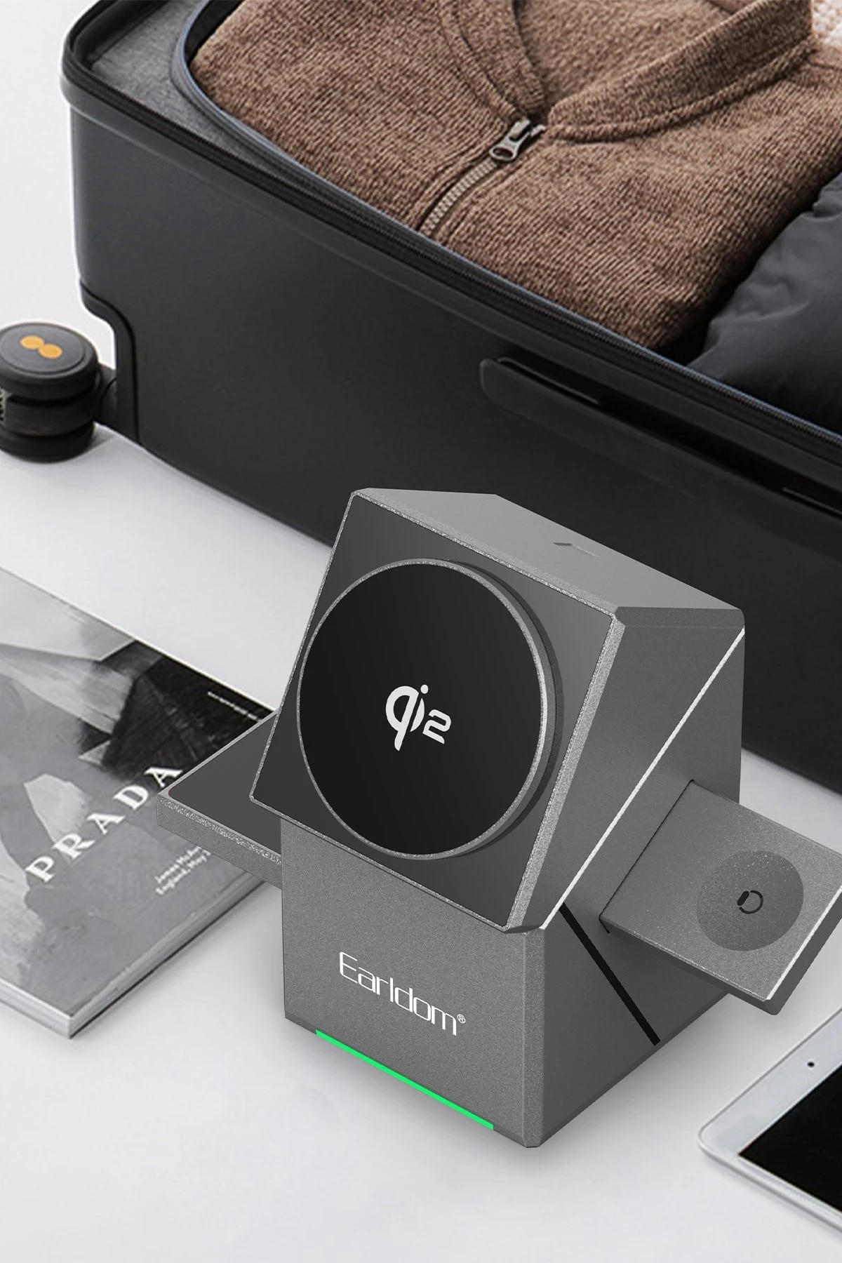 EARLDOM WC65 3 in 1 15W Telefon 2.5W Saat ve 5W Airpods İçin Kablosuz Şarj Standı - Gri