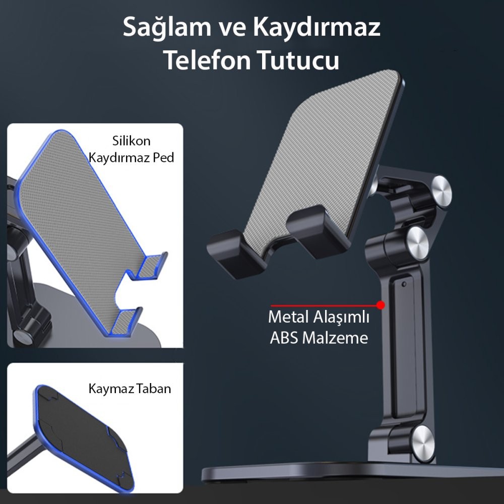 YESIDO C104 Ayarlanabilir Katlanabilir Masaüstü Telefon Tablet Standı - Siyah