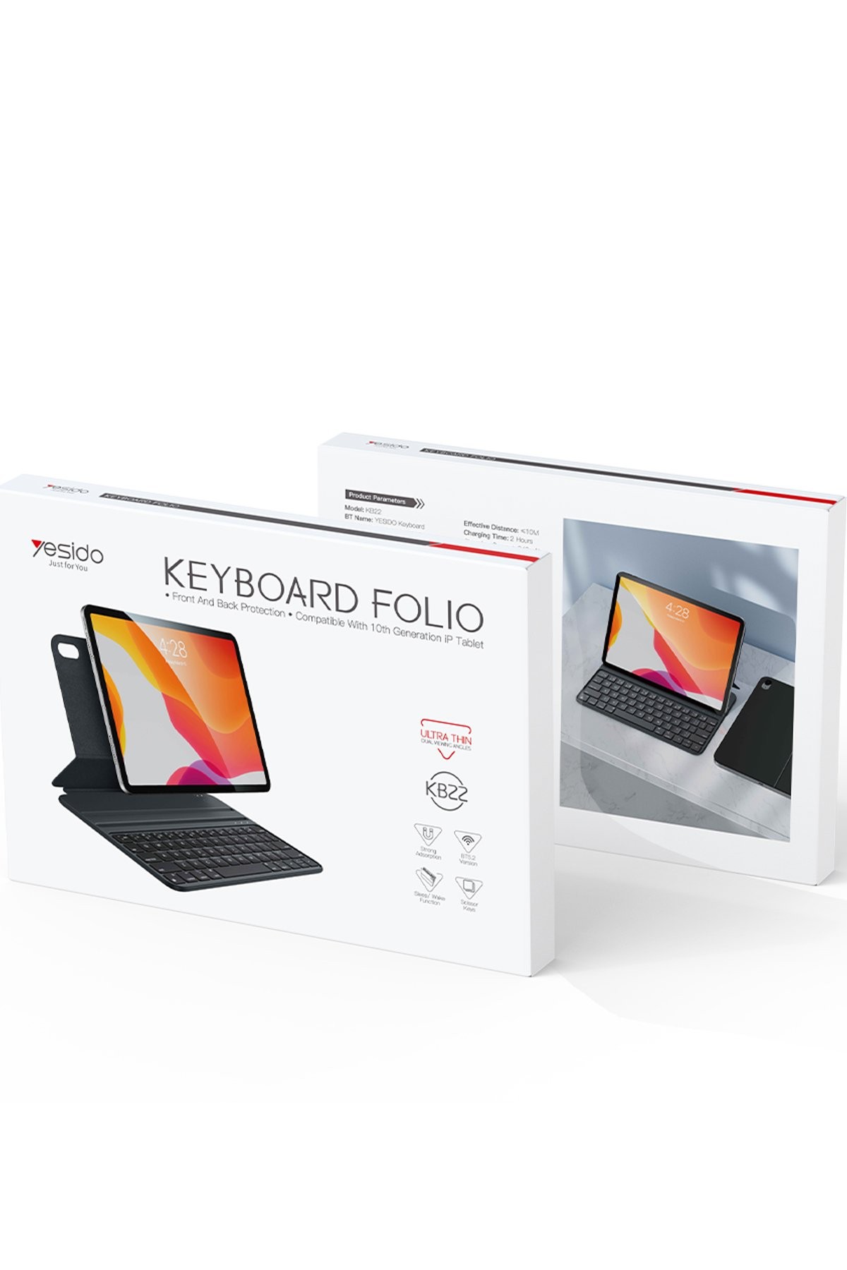 YESIDO KB22 iPad 2022 10.9 (10. Nesil) Folio Klavyeli Tablet Kılıfı - Siyah