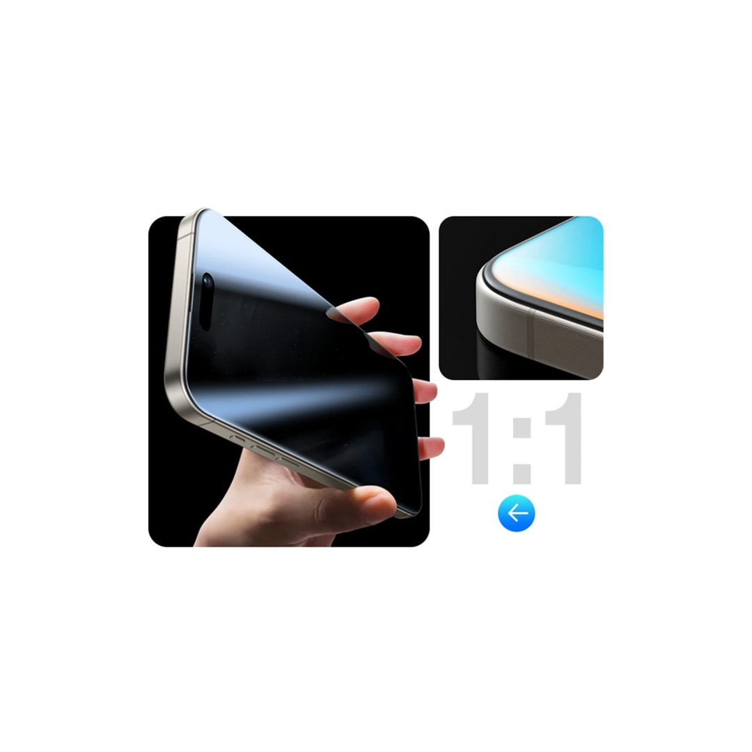 TORRAS iPhone 16 Pro Install Master AutoKit Privacy Cam Ekran Koruyucu - Siyah