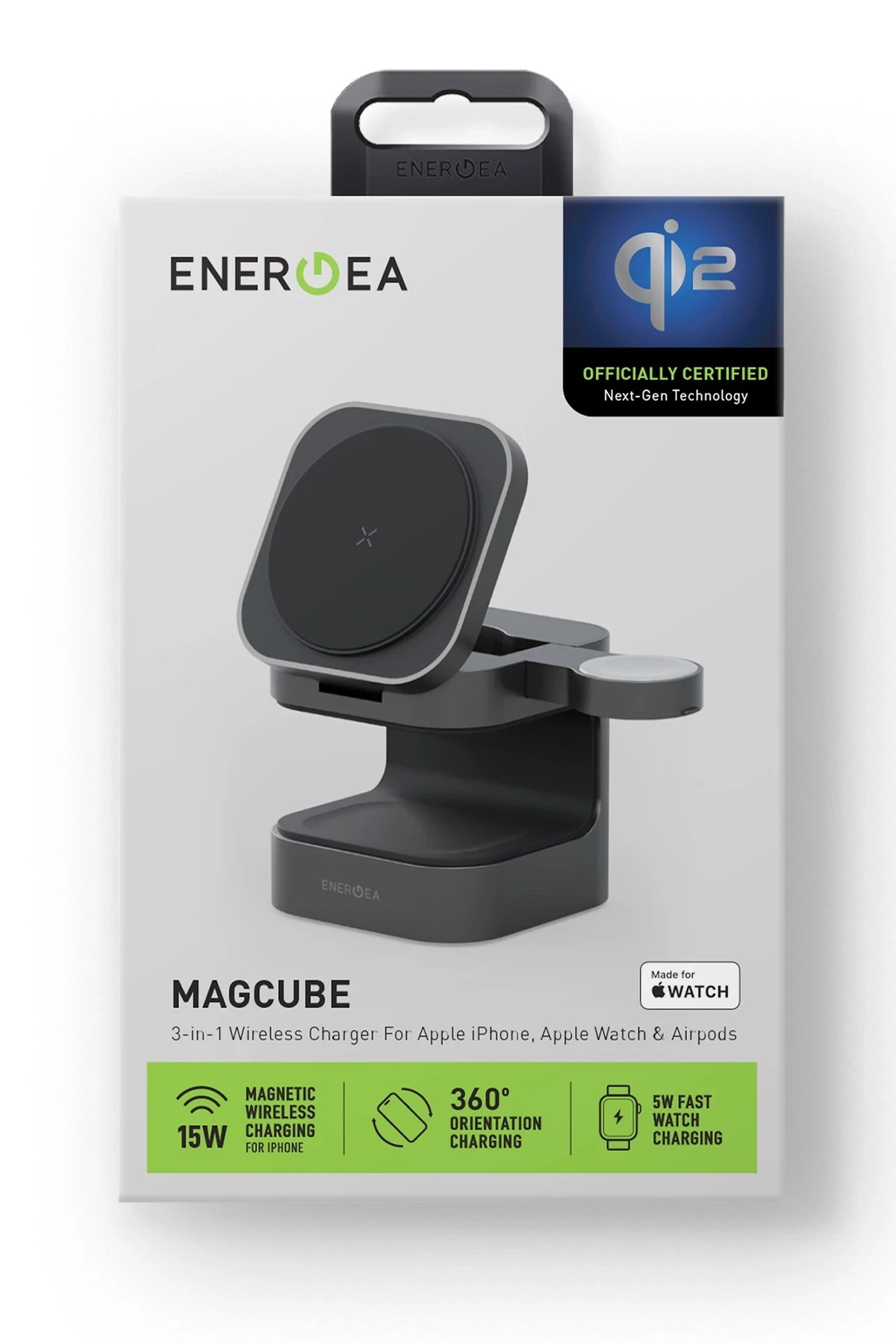 ENERGEA MagCube 3in1 Katlanabilir 15W Telefon Saat Airpods Masaüstü Hızlı Şarj Standı - Koyu Gri