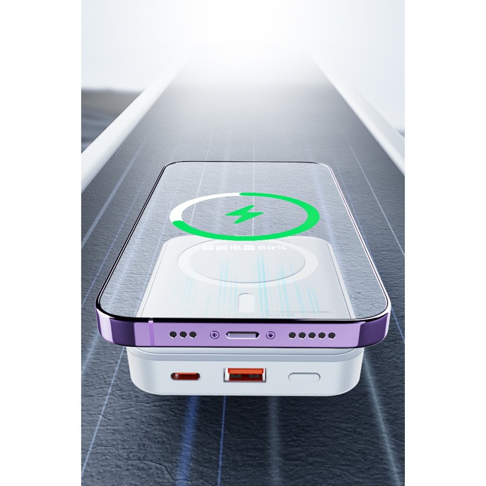 YESIDO YP45 10.000 mAh 20W Dijital Göstergeli 15W Kablosuz Şarjlı Stantlı Magsafe PD Hızlı Şarj Powerbank - Beyaz